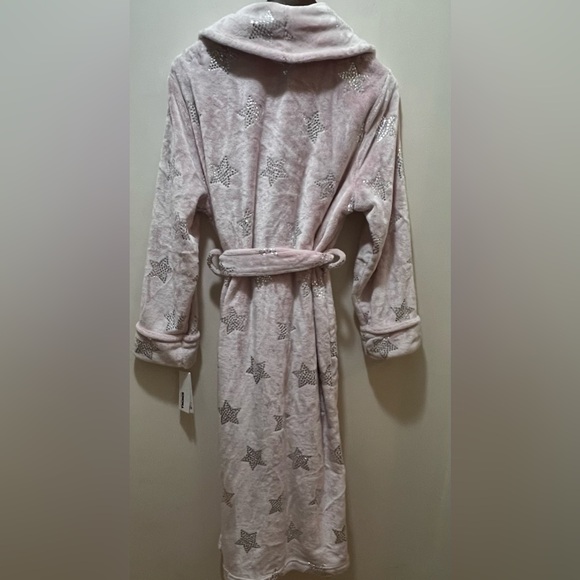 Long pink Plush Robe metallic silver stars small NWT - Picture 3 of 9